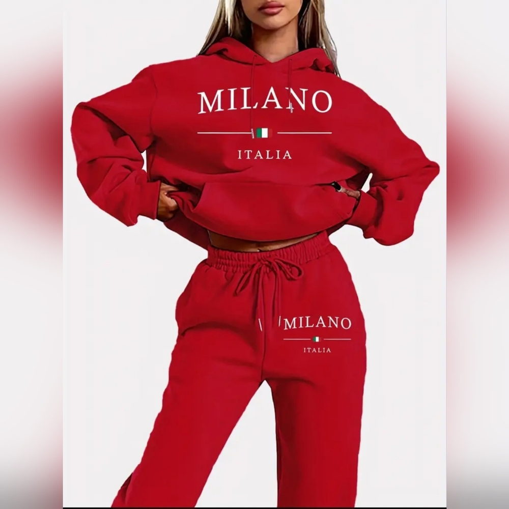 NWT Italian Designer Red Hoodie And Matching Pants - Picture 6 of 6